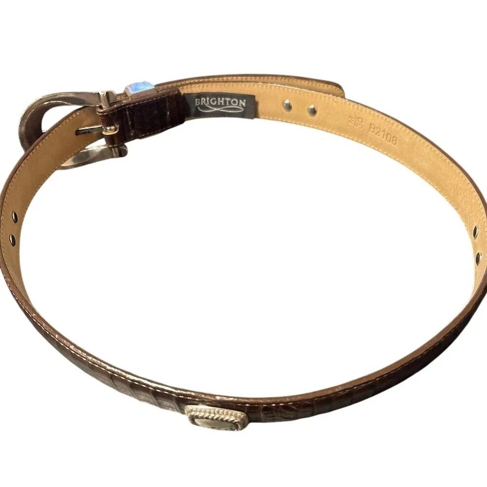 Brighton Womens Belt Brown Croc Embossed Western Buckle Size M 30